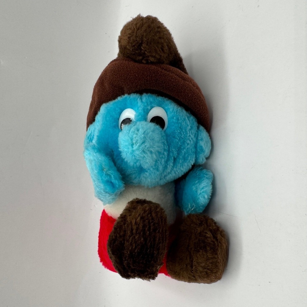 Wallace Berrie Cowboy Smurf Plush Brown Hat Blue Vintage 1983 Stuffed Toy Hat